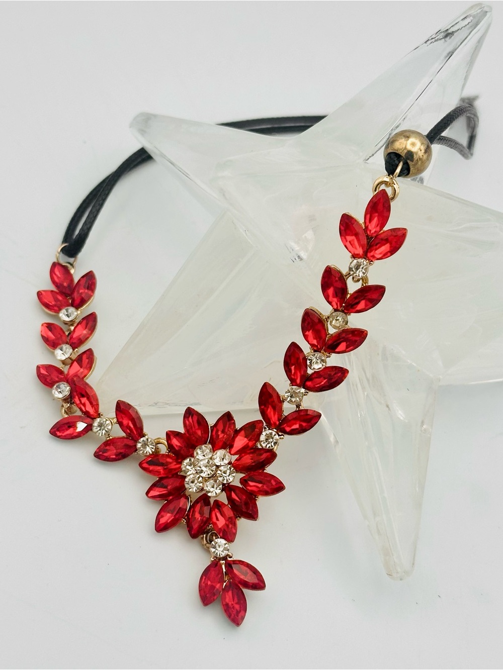 Red marquise-cut crystal floral statement necklace